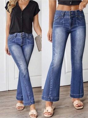 Women's Blue High-Rise Flare Jeans